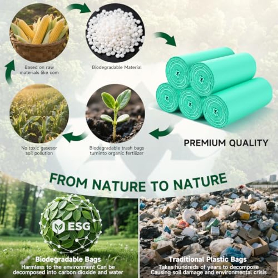 أكياس قمامة خضراء صغيرة سعة 2  - مراجعة Biodegradable Bin Liner وسعره